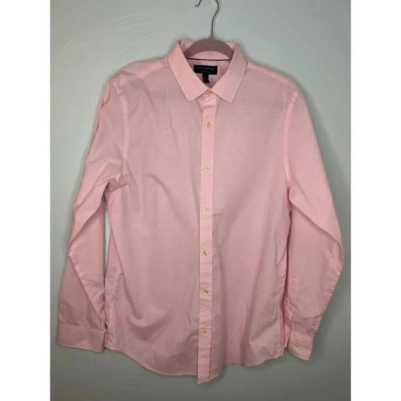 Banana Republic Button Up Slim Fit Non Iron Size Large Pink White Gingham Dress - Picture 1 of 6